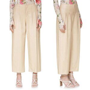 Avec Les Filles Pleated Barrel Leg PANTS Size 10 Vegan Faux Leather Cream NEW